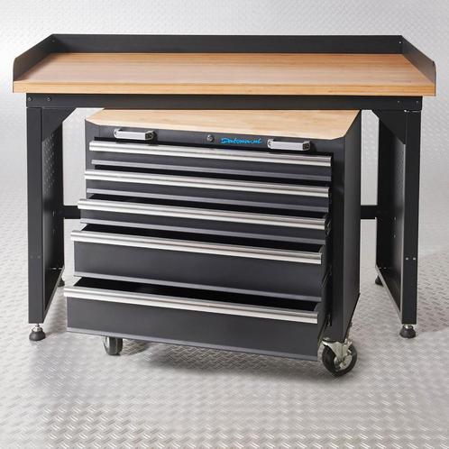 Datona Werkbank PRO met eiken werkblad en gereedschapswagen, Doe-het-zelf en Bouw, Werkbanken, Ophalen of Verzenden