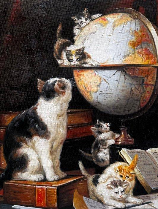 N. Winston (XX-XXI) - Petits Chatons Explorateurs, Antiquités & Art, Art | Peinture | Classique