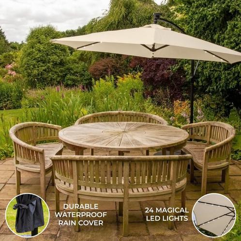 Zweefparasol 3m met LED verlichting - Crème, Tuin en Terras, Parasols, Verzenden