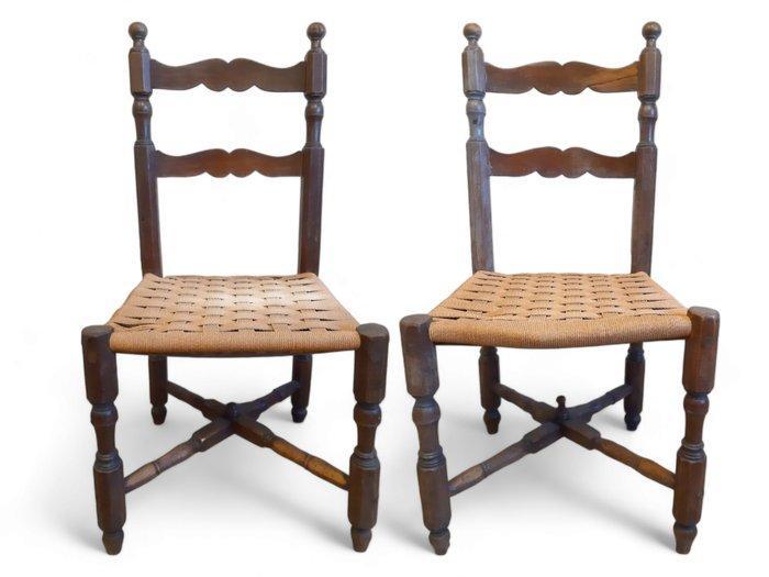 Stoel (3) - Massief walnoothout en gevlochten touw, Antiek en Kunst, Antiek | Overige Antiek
