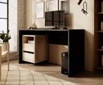 Meubella | Bureau zwart eiken 130 cm - Met ladeblok, Huis en Inrichting, Verzenden, Nieuw