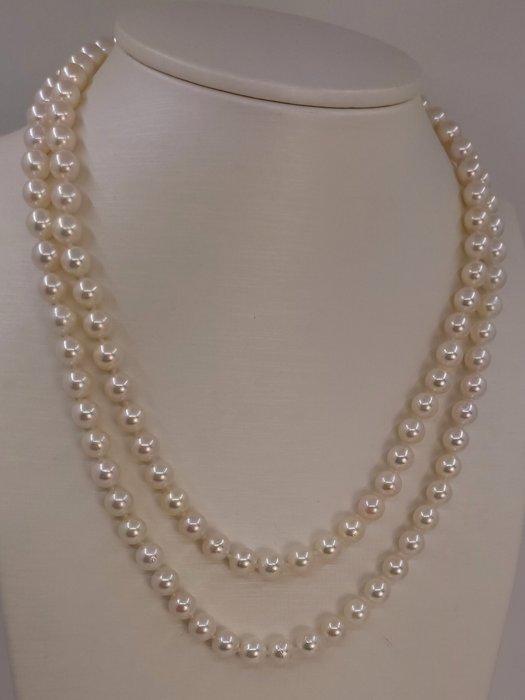 Halsketting 6x7mm Double Akoya Pearls, Zilver, Handtassen en Accessoires, Kettingen
