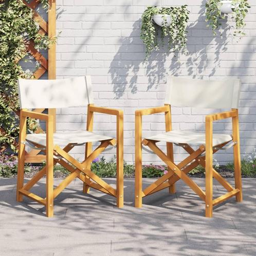 vidaXL Regisseursstoelen 2 st inklapbaar stof crèmewit, Tuin en Terras, Tuinstoelen, Nieuw, Verzenden