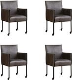 Set van 4 Donkergrijze leren moderne kuipstoel - poot rond, Huis en Inrichting, Overige kleuren, Nieuw, Leer, Ophalen of Verzenden