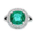 Bague - 18 carats Or blanc - 4.29ct. tw. Émeraude - Diamant, Bijoux, Sacs & Beauté