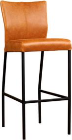 Cognac leren moderne barkruk - poot vierkant zwart - Vintage, Huis en Inrichting, Barkrukken, Met voetsteun, Nieuw, Leer, Ophalen of Verzenden