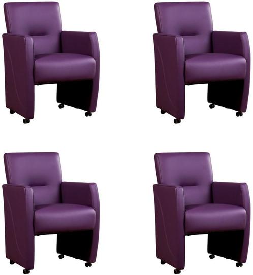 Set van 4 Paarse leren moderne eetkamerfauteuils - Toledo, Huis en Inrichting, Stoelen, Nieuw, Vier, Leer, Ophalen of Verzenden