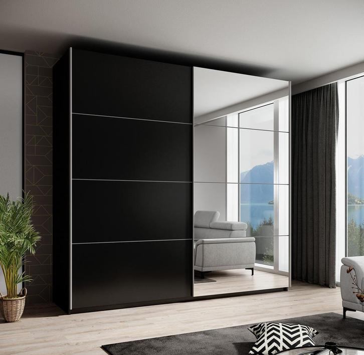 Kledingkast mat zwart 221x61x210 schuifdeuren spiegels, Huis en Inrichting, Kasten | Overige, Nieuw, Verzenden