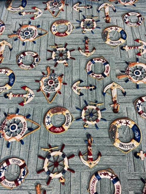 Tissu Allegro de style marin avec des bouées de sauvetage et, Antiek en Kunst, Antiek | Tapijten, Tafelkleden en Textiel