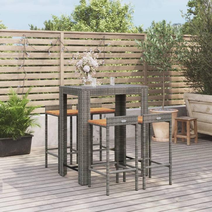 vidaXL 5-delige Tuinbarset poly rattan en massief acaciahout, Tuin en Terras, Tuinsets en Loungesets, Nieuw, Verzenden