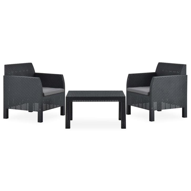 vidaXL 3-delige Loungeset met kussens PP rattan, Tuin en Terras, Tuinsets en Loungesets, Loungeset, Nieuw, Verzenden