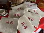 7 mid-19e eeuwse hennepkeukendoekjes met handgehaalde, Antiek en Kunst, Antiek | Tapijten, Tafelkleden en Textiel