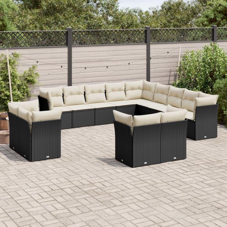 vidaXL 13-delige Loungeset met kussens poly rattan zwart, Tuin en Terras, Tuinsets en Loungesets, Loungeset, Nieuw, Verzenden
