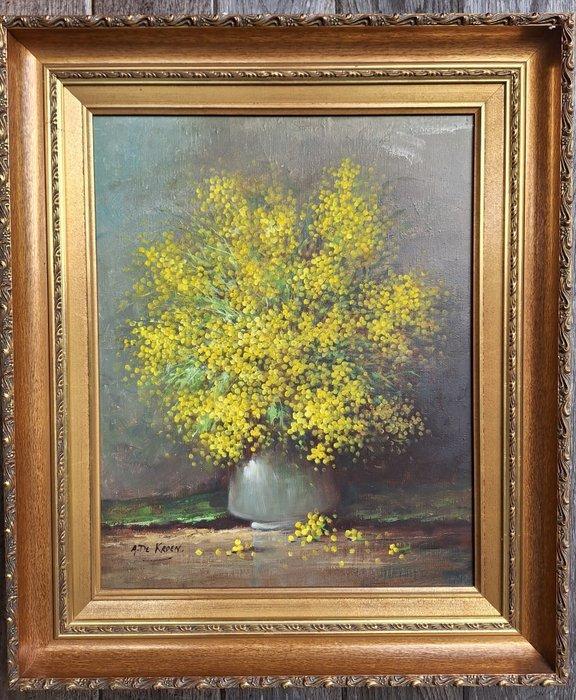 A. De Kroen (XX) - Stilleven Mimosa, Antiek en Kunst, Kunst | Schilderijen | Klassiek