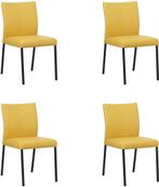 Set van 4 Gele leren moderne eetkamerstoelen - poot vierkant, Huis en Inrichting, Stoelen, Nieuw, Vier, Modern, Leer