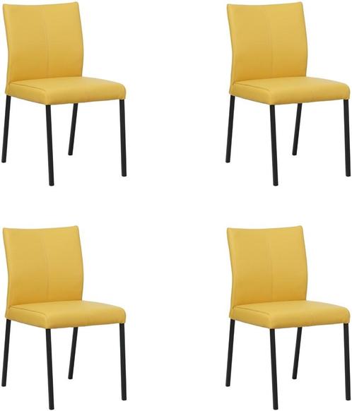 Set van 4 Gele leren moderne eetkamerstoelen - poot vierkant, Huis en Inrichting, Stoelen, Nieuw, Vier, Leer, Ophalen of Verzenden