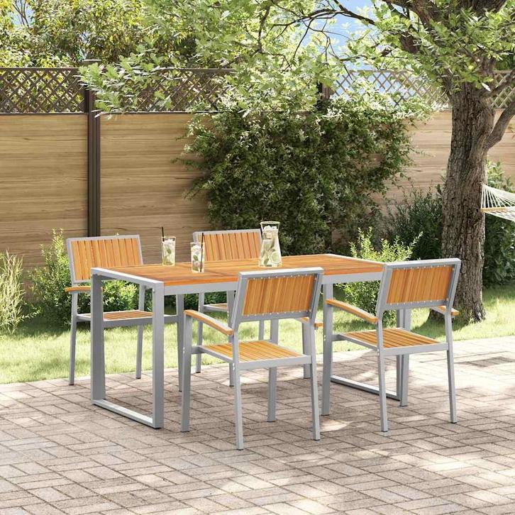 vidaXL Tuin Eettafel Set 5 pcs Grijs Massief Acacia Hout, Tuin en Terras, Tuintafels, Nieuw, Verzenden