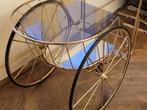 Vintage Servierwagen mit großen Rädern Glas-Spiegel-Tablett,