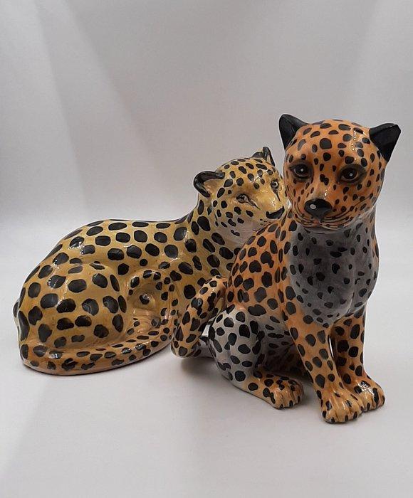 Beeld, Leopardi in Stile Ronzan (2) - 13 cm - Keramiek, Antiek en Kunst, Antiek | Glaswerk en Kristal