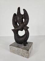 Beeld, Adelaar op vis - 24.3 cm - Brons