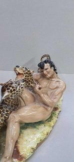 sculptuur, Tarzan che lotta con il leopardo - 22 cm -