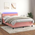 vidaXL Boxspring met matras en LED fluweel roze 140x200 cm, Verzenden, Nieuw