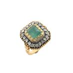 18 Krt. Gouden Victoriaanse ring met smaragd en roos gesl..., Handtassen en Accessoires, Ringen, Gebruikt, Overige kleuren, Ophalen of Verzenden