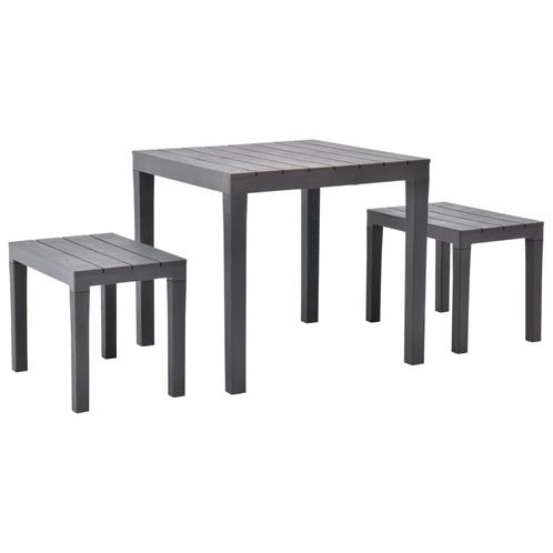 vidaXL Tuintafel met 2 banken kunststof bruin, Tuin en Terras, Tuinsets en Loungesets, Nieuw, Verzenden
