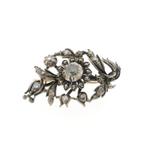 Zilveren Art-Nouveau broche gezet met roos geslepen diama..., Handtassen en Accessoires, Broches, Gebruikt, Overige kleuren, Ophalen of Verzenden