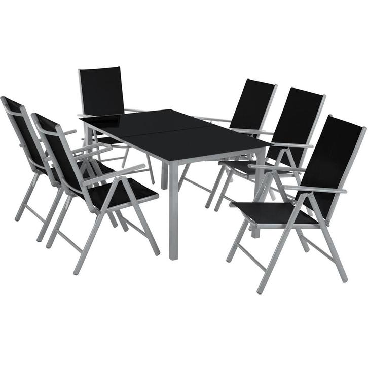 tectake Aluminium zitgroep 6+1 - zilver, Tuin en Terras, Tuinsets en Loungesets, Verzenden