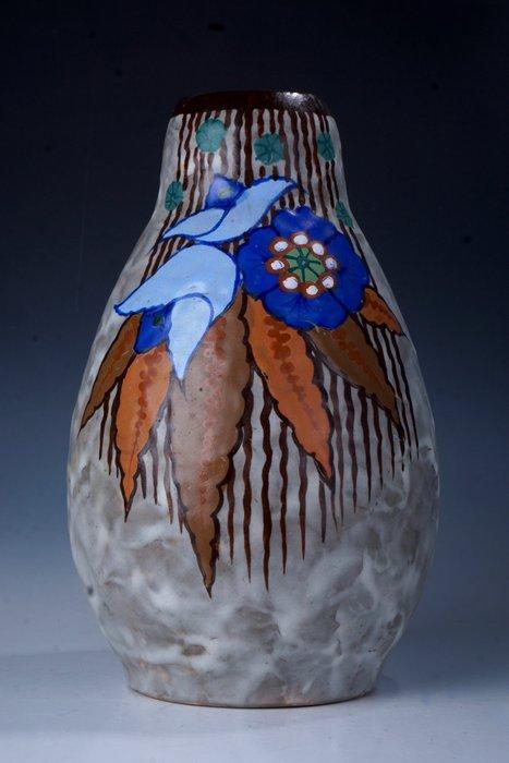 Louis Dage - Vase Art Déco à décor floral polychrome, Antiquités & Art, Art | Objets design