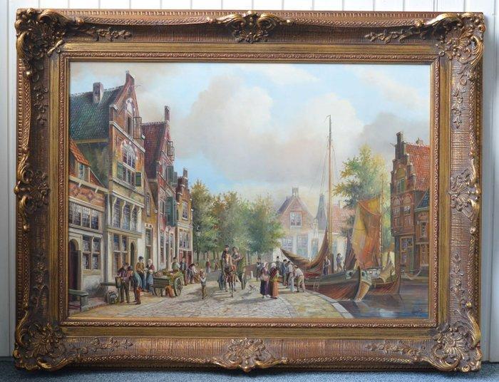 John Haanstra (1945) - Oude Doelenkade te Hoorn, Antiek en Kunst, Kunst | Schilderijen | Klassiek