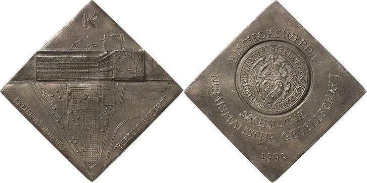 Klippenfoermige Weißmetallgußplakette 1990 Bischofswerda, Postzegels en Munten, Munten | Europa | Niet-Euromunten, België, Verzenden