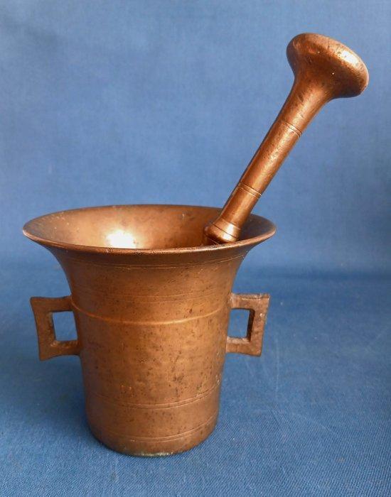 Vijzel en stamper - antieke vijzel met stamper - Brons -, Antiquités & Art, Antiquités | Autres Antiquités