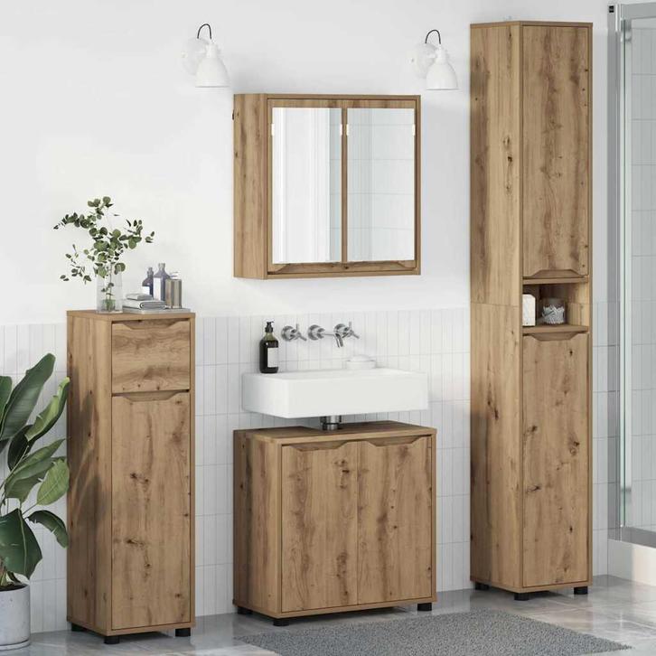vidaXL Badkamermeubel Set met lade 4 pcs Artisan Eiken, Huis en Inrichting, Badkamer | Badkamermeubels, Nieuw, Verzenden