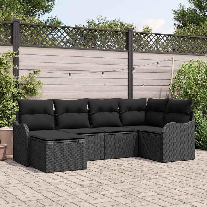 vidaXL Tuinbank Set 6 pcs Zwart poly rattan, Tuin en Terras, Tuinsets en Loungesets, Nieuw, Verzenden