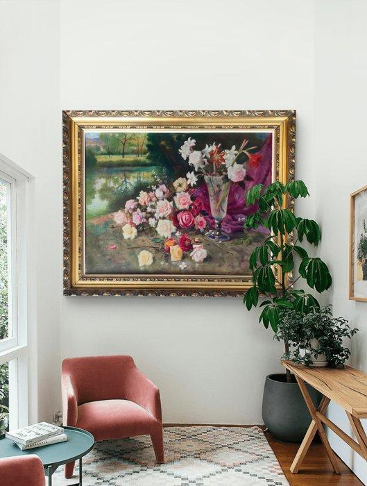 Adelardo Parrilla Candela (1877-1953) - Paisaje con rosas, Antiek en Kunst, Kunst | Schilderijen | Klassiek