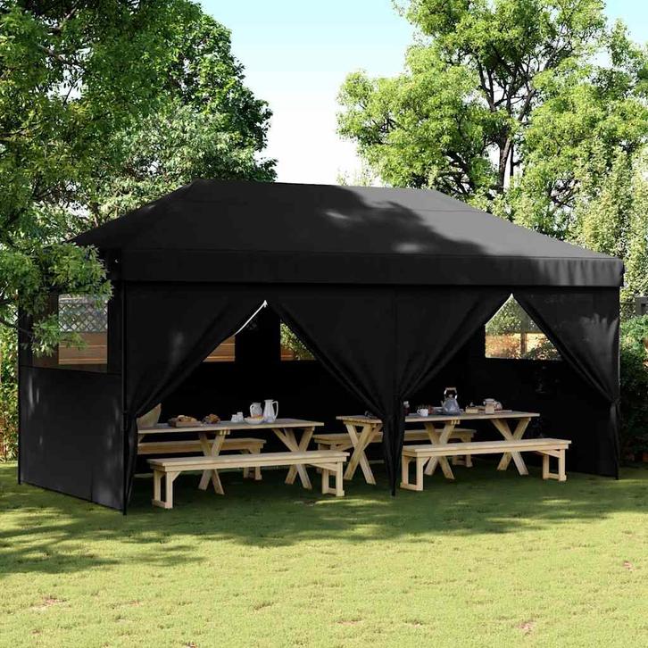 vidaXL Partytent inklapbaar pop-up met 4 zijwanden zwart, Tuin en Terras, Partytenten, Nieuw, Verzenden