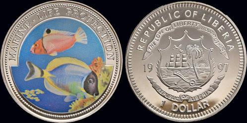 Liberia 1 dollar 1997- Marine-life protection koper-nikkel, Postzegels en Munten, Munten | Amerika, Verzenden