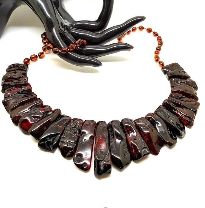 Luxe natuurlijke Baltische barnsteen collier, brede, Verzamelen, Mineralen en Fossielen