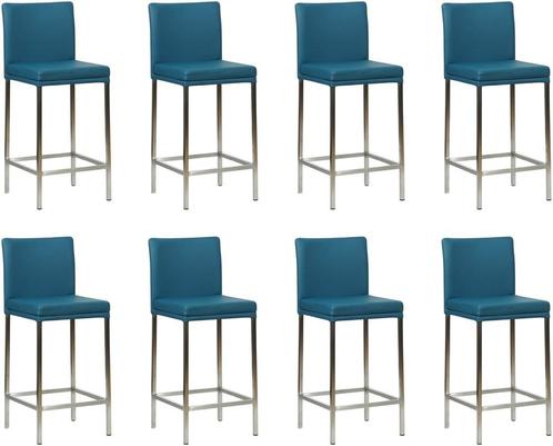 Set van 8 Blauwe leren moderne barkrukken - poot vierkant, Huis en Inrichting, Stoelen, Overige kleuren, Vijf, Zes of meer stoelen