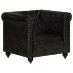 vidaXL Fauteuil Chesterfield Noir Cuir véritable, Verzenden, Neuf