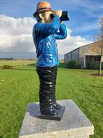 Beeld, man met verrekijker black - 90 cm - polyresin