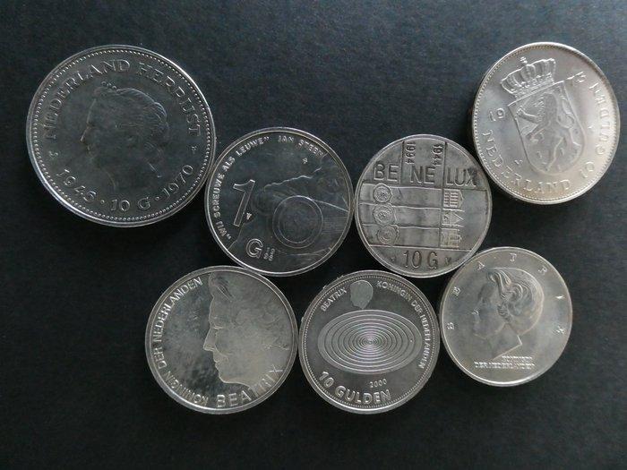 Nederland. 10 Gulden 1970/1999 Complete serie (7 st), Timbres & Monnaies, Monnaies | Pays-Bas