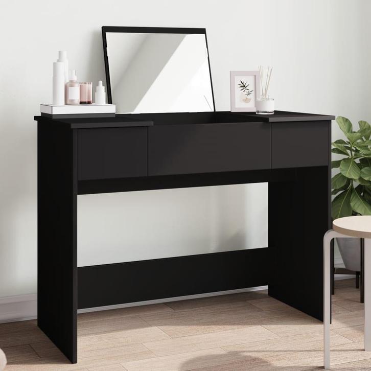 vidaXL Kaptafel met spiegel 100x45x76 cm zwart, Huis en Inrichting, Tafels | Kaptafels, Nieuw, Verzenden