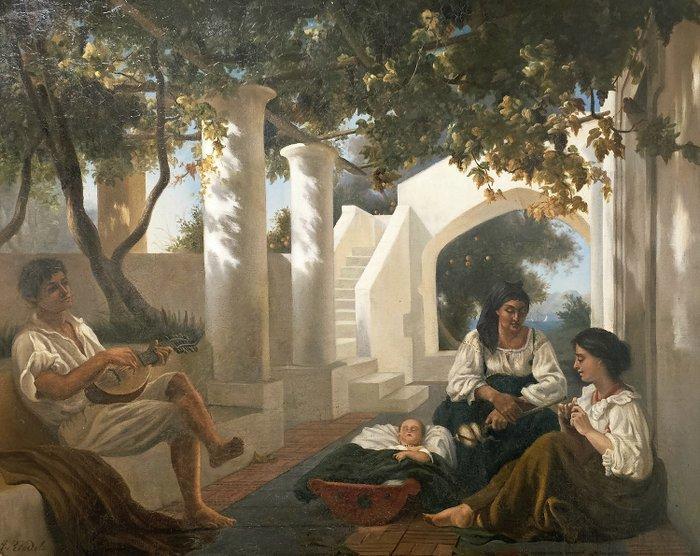 August Riedel (1799-1883) - Una famiglia di Capri, Antiek en Kunst, Kunst | Schilderijen | Klassiek