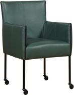 Groene leren moderne kuipstoel - poot rond zwart met wiel -, Huis en Inrichting, Stoelen, Nieuw, Leer, Ophalen of Verzenden, Eén