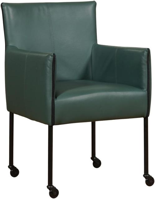 Groene leren moderne kuipstoel - poot rond zwart met wiel -, Huis en Inrichting, Stoelen, Nieuw, Eén, Leer, Ophalen of Verzenden