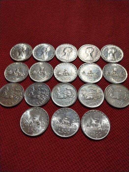 Italië, Republiek Republic. 500 Lire 1958/1967 (18 monete), Postzegels en Munten, Munten | Europa | Niet-Euromunten