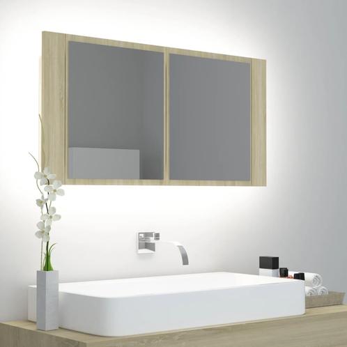 vidaXL Badkamerkast met spiegel LED 90x12x45 acryl sonoma, Huis en Inrichting, Tafels | Kaptafels, Nieuw, Verzenden